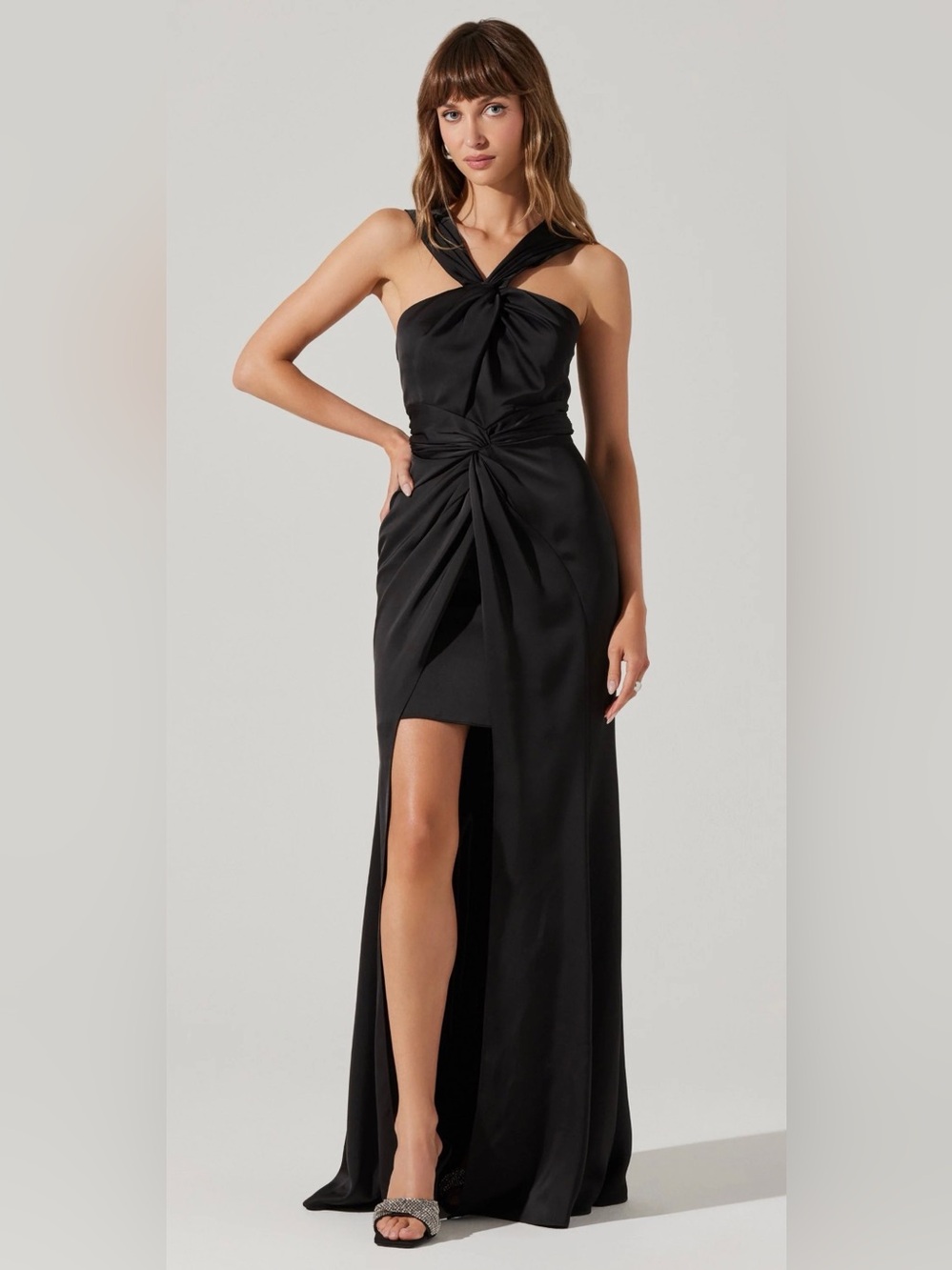 ASTR The Label Georgiana Black Halter Neck Twist High-Low Maxi Dress Size XS NWT